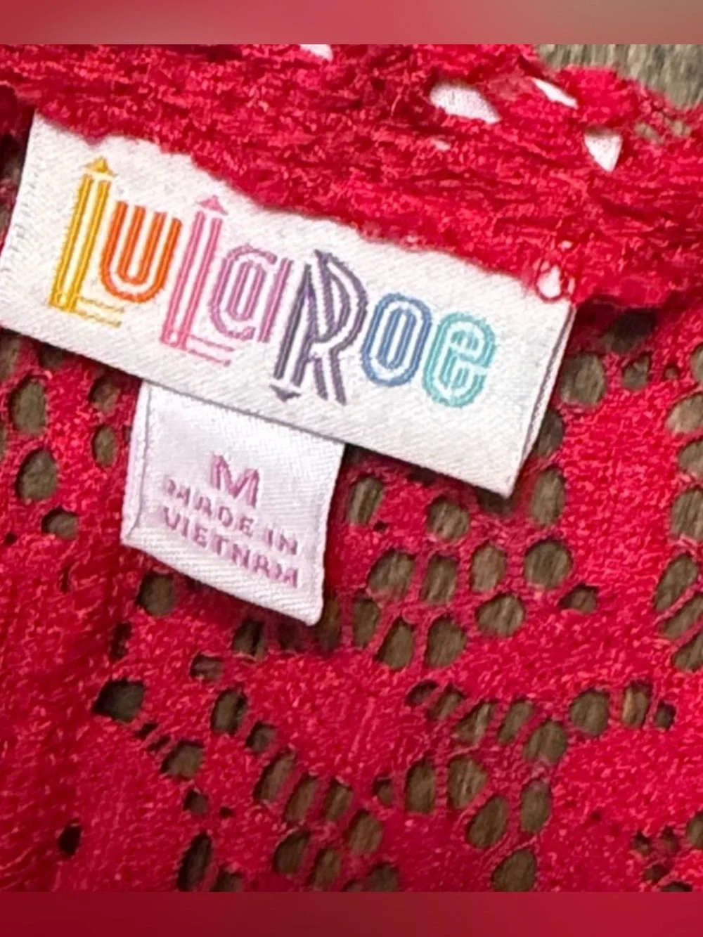 LuLaRoe Lindsey Lace Kimono Cardigan Medium Bright Red Floral Open  Cover Up